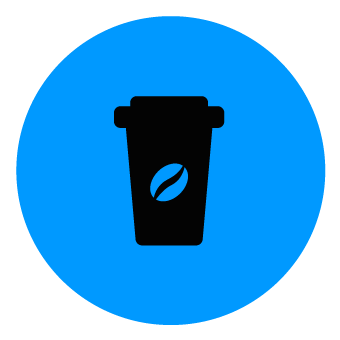 silueta de vaso termo plastico con logo de grano de cafe representando un punto de venta para cafeteria